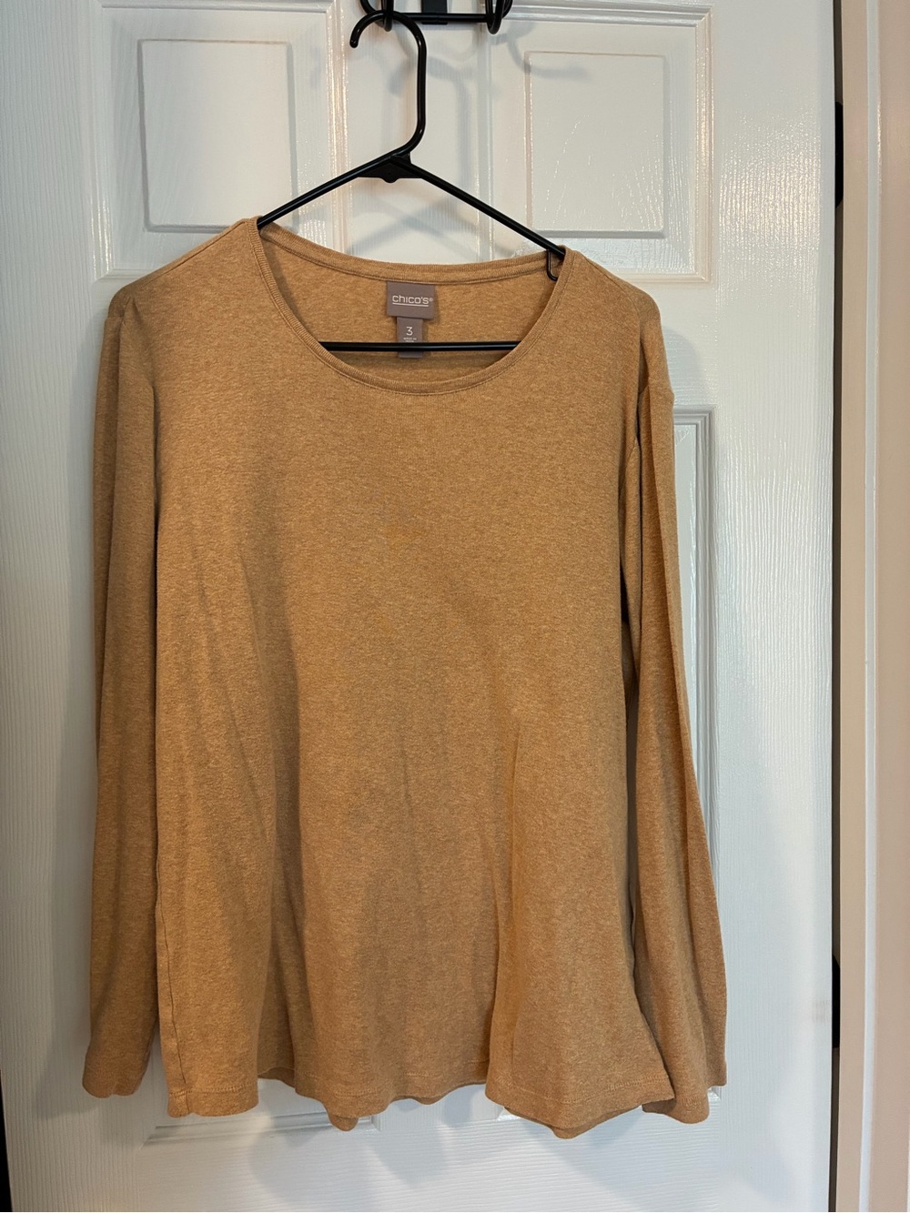 Chico's 3  Long-Sleeve Crewneck Top in Camel XL